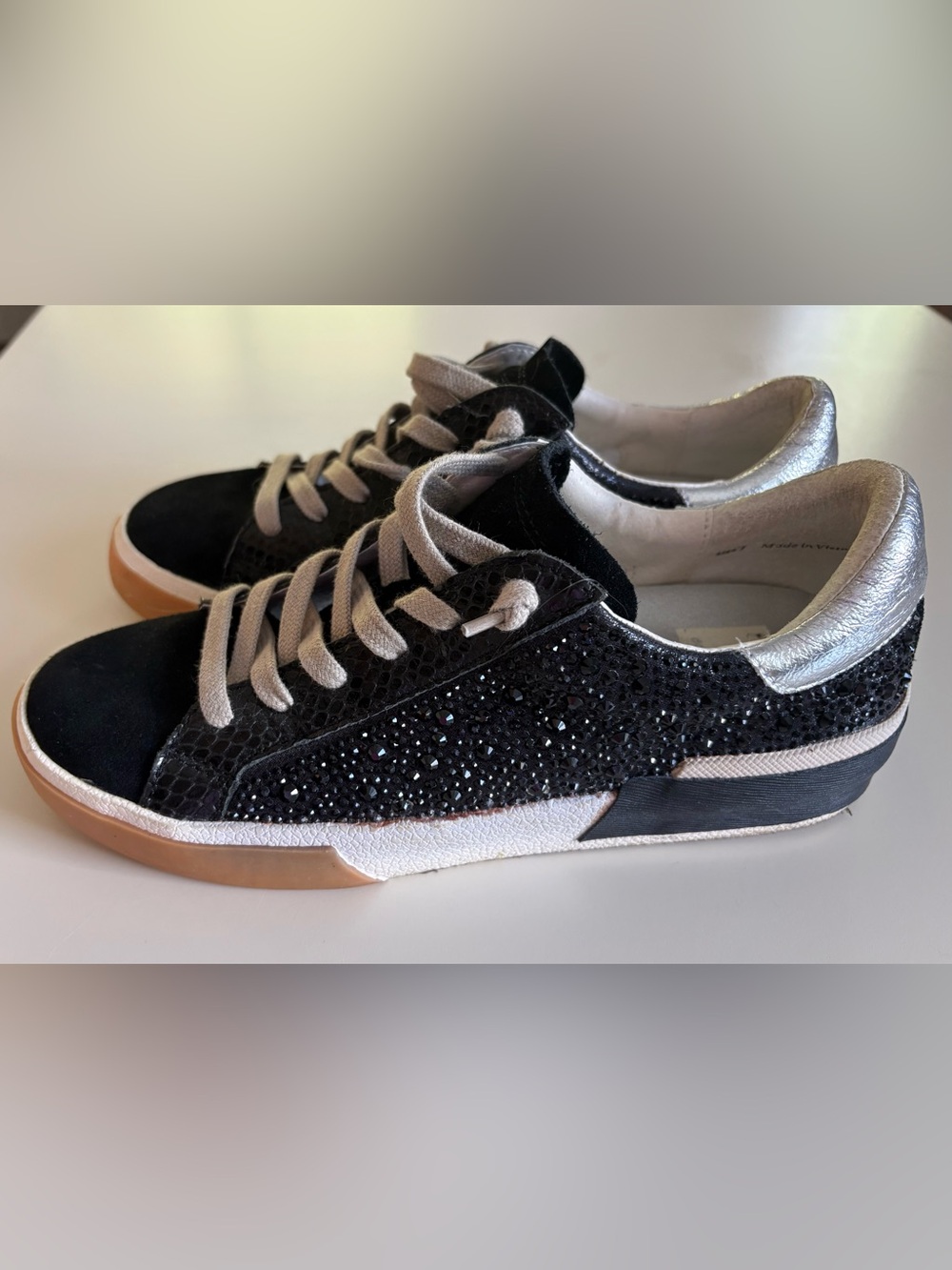 Dolce & Gabbana Black Crystal-Embellished Lace-Up Sneakers